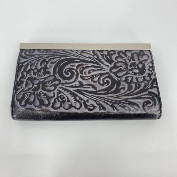 Patricia Nash Black Tooled Leather Wallet Framed Clutch Purse - Picture 3 of 5